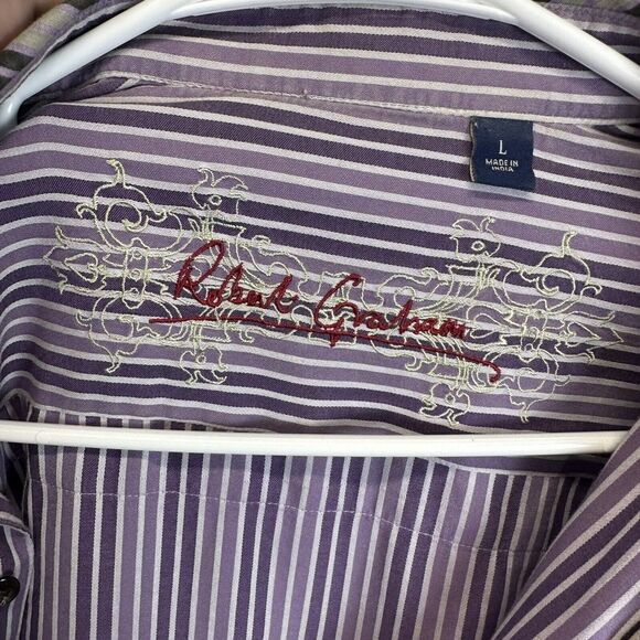 Robert Graham Men's L Gray Black Purple Striped Contrast Cuff Button Down Shirt‎ - Picture 6 of 11